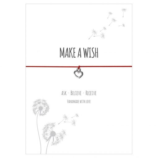 Armband Make a wish in der Farbe rot mit einem Herz Anhänger in silber