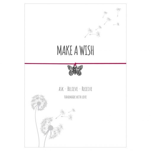 Armband Make a wish in den Farben pink und türkis mit einem Schmetterling Anhänger in silber