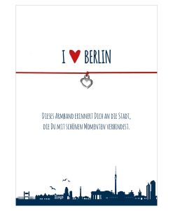 Armband I love Berlin in den Farben schwarz und rot mit einem Herz in silber als Anhänger
