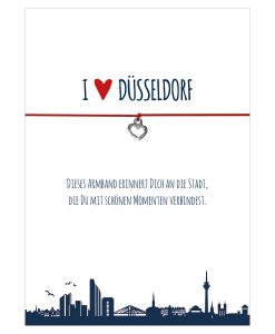 Armband I love Düsseldorf in den Farben schwarz und rot mit einem Herz in silber als Anhänger