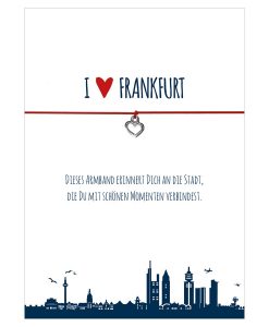 Armband I love Frankfurt in den Farben schwarz und rot mit einem Herz in silber als Anhänger