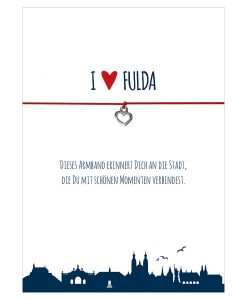 Armband I love Fulda in den Farben schwarz und rot mit einem Herz in silber als Anhänger