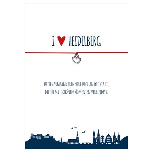 Armband I love Heidelberg in den Farben schwarz und rot mit einem Herz in silber als Anhänger