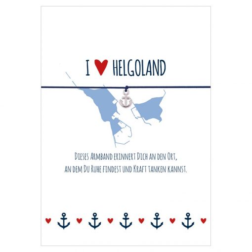 Armband I love Helgoland in den Farben mitternachtsblau und rot mit einem Anker in silber als Anhänger