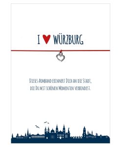 Armband I love Würzburg in den Farben schwarz und rot mit einem Herz in silber als Anhänger