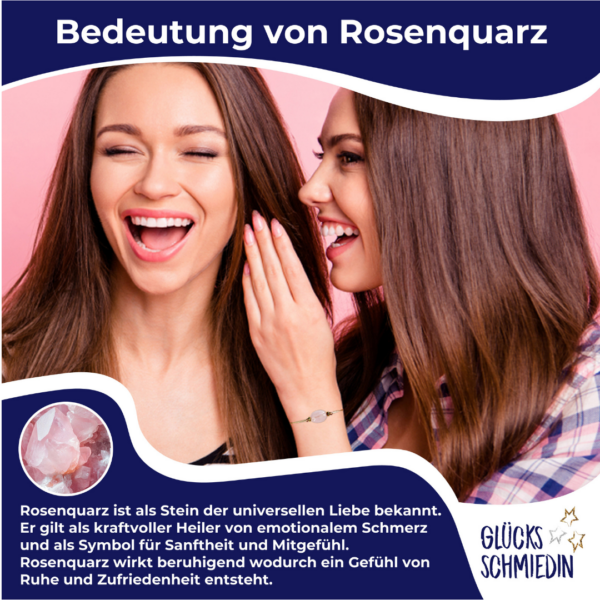 Rosenquarz Satin Armband in grau, mit 2 versilberten Perlen und silberner Schiebeperle. 6 verschiedenen Glückwunschkarten für jeden Anlass in edlem Geschenksäckchen. Handmade in Deutschland.