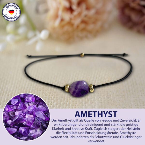 Amethyst Grußkarte, Armband Amethyst mit 2 Goldkugeln grau, Sternzeichen Edelstein, Basic