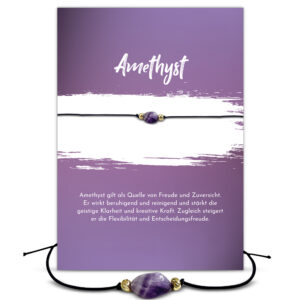 Amethyst Grußkarte, Armband Amethyst mit 2 Goldkugeln grau, Sternzeichen Edelstein, Basic