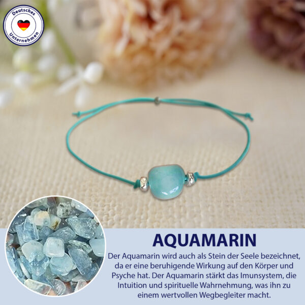 Aquamarin Grußkarte mit Bedeutung Edelstein, mit Armband Aquamarin und 2 Silberkugeln, türkis, Sternzeichen Edelstein