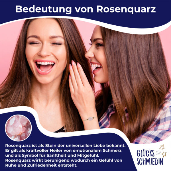 Rosenquarz Satin Armband in beige, mit 2 vergoldeten Perlen und goldener Schiebeperle. 6 verschiedenen Glückwunschkarten für jeden Anlass in edlem Geschenksäckchen. Handmade in Deutschland.