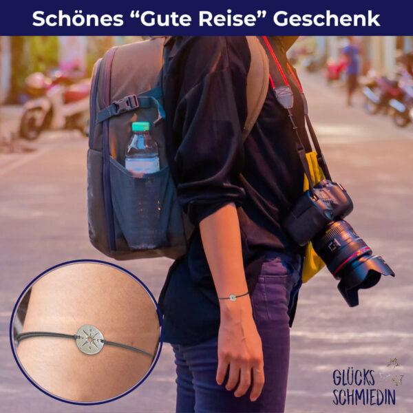 Geschenk für Reisende Glücksarmband Kompass grau mit Grußkarte – Bild 4