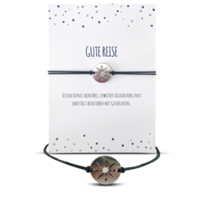 Gute Reise Geschenk, Grußkarte mit elastischem Armband, Kompassanhänger
