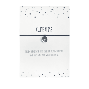 Gute Reise Geschenk, Grußkarte mit elastischem Armband, Kompassanhänger