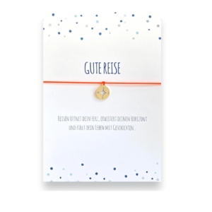 Gute Reise Geschenk, Grußkarte mit elastischem Armband, Kompassanhänger