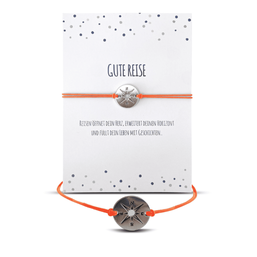 Gute Reise Geschenk, Grußkarte mit elastischem Armband, Aquamarin, Edelstein