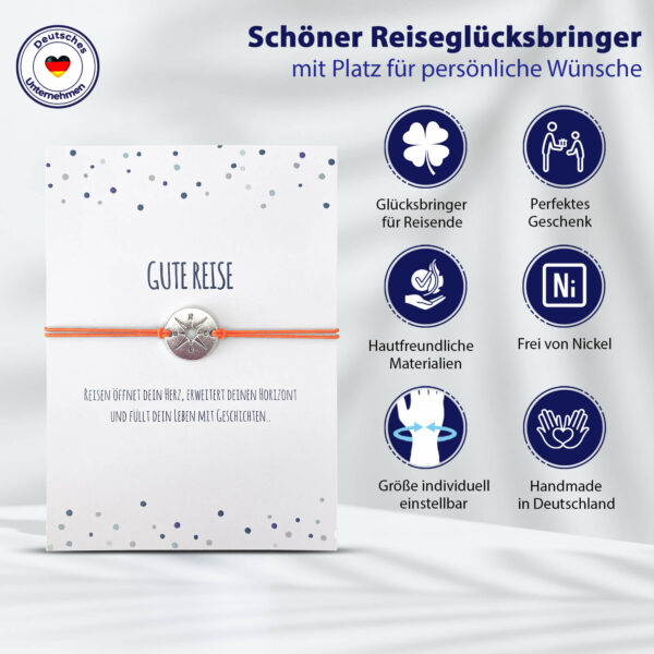 Geschenk für Reisende Glücksarmband Kompass neon mit Grußkarte – Bild 2