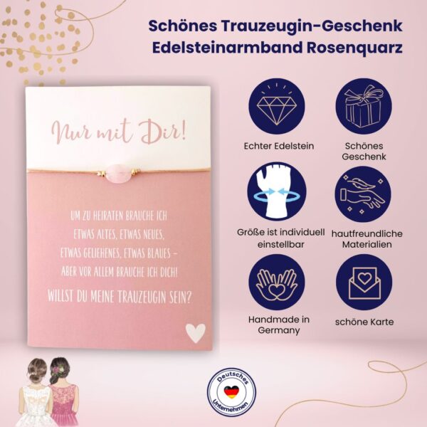 Rosenquarz Armband mit Karte "Willst Du meine Trauzeugin sein?" – Bild 3