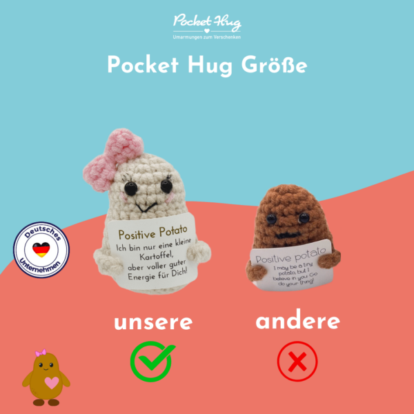 Gehäkeltes Kartoffel-Mädchen mit Botschaft – Geschenk mit guter Energie inkl. Leinensäckchen und fünf Grußkarten, pocked hug – Bild 9