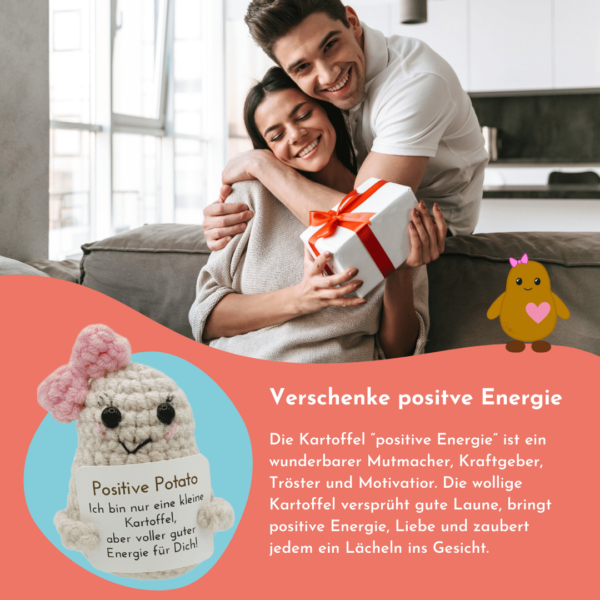 Gehäkeltes Kartoffel-Mädchen mit Botschaft – Geschenk mit guter Energie inkl. Leinensäckchen und fünf Grußkarten, pocked hug – Bild 5