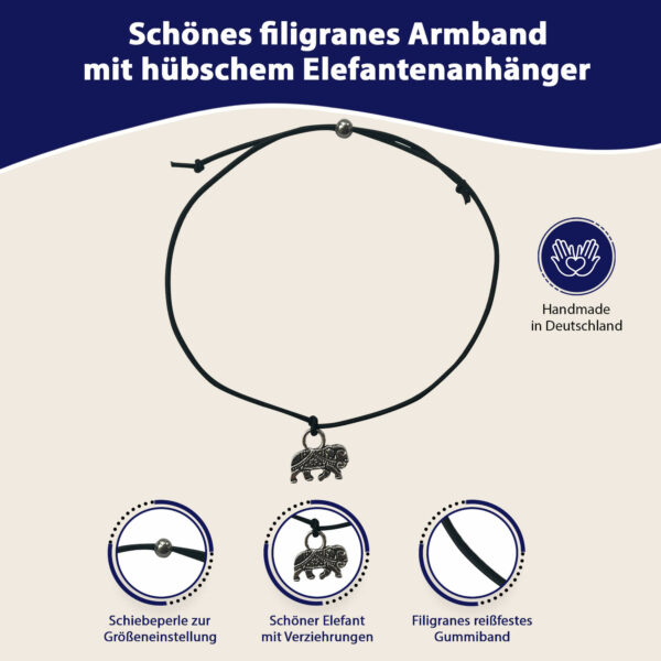 Motivations Geschenk - Du schaffst das-Glücksarmband mit Elefant und elastischem Armband und Grußkarte, deluxe, schwarz – Bild 2