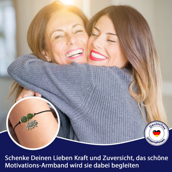 Mutmacher Geschenk - Glücksarmband mit Elefant, zwei Jade Edelsteinen, elastischem Armband und Grußkarte – Bild 4