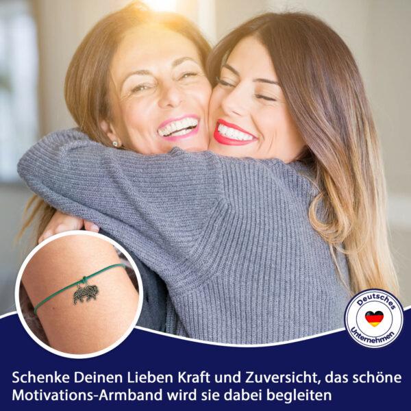 Motivations Geschenk - "Du schaffst das" Glücksarmband mit Elefant und elastischem Armband und Grußkarte, deluxe türkis – Bild 5