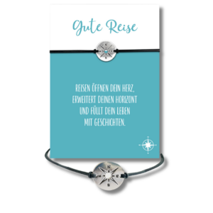 Gute Reise Geschenk, Grußkarte mit elastischem Armband, Kompassanhänger