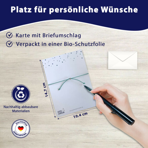 Mutmacher Geschenk - Glücksarmband mit Elefant, zwei Apatit Edelsteinen, elastischem Armband und Grußkarte, türkis – Bild 7