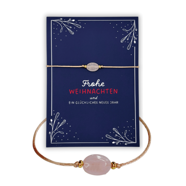 Weihnachtskarte mit Rosenquarz Armband