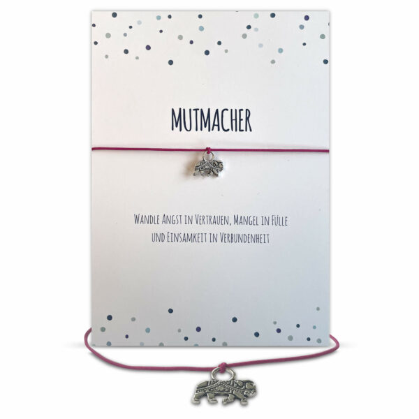 Mutmacher Geschenk - Glücksarmband mit Elefant und elastischem Armband und Grußkarte, beere