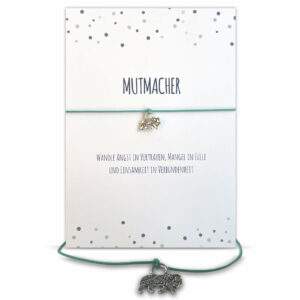 Mutmacher Geschenk - Glücksarmband mit Elefant und elastischem Armband und Grußkarte, türkis