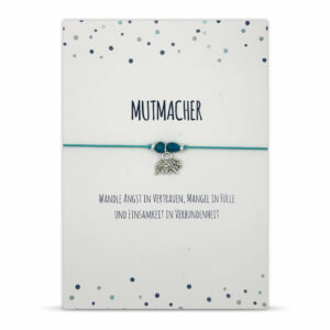 Mutmacher Geschenk - Glücksarmband mit Elefant, zwei Apatit Edelsteinen, elastischem Armband und Grußkarte, türkis