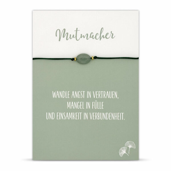 Mutmacher Geschenk - Glücksarmband mit schönem Jade Edelstein, edlen Satin-Armband in grün, goldener Schiebepele und Grußkarte