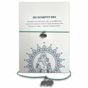 Mutmacherkarte, Motivations Geschenk, Armband mit Anhänger Elefant, Du schaffst das