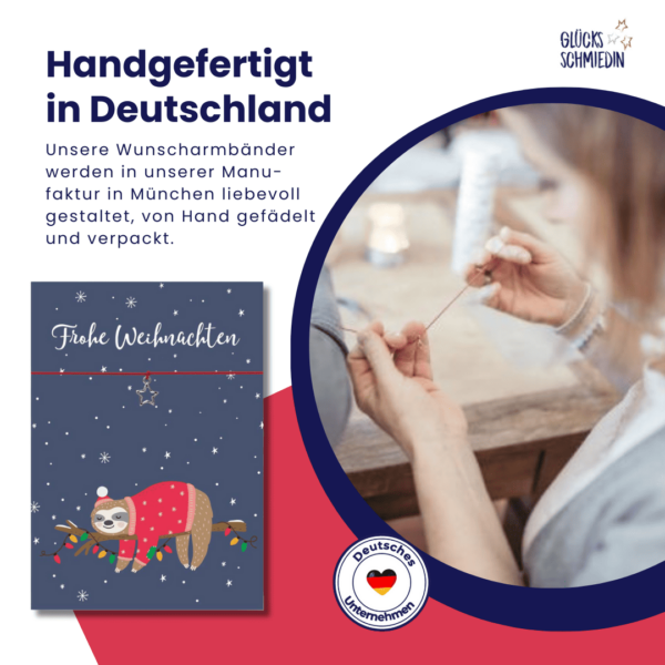 Karte Weihnachten, elastisches Armband in Rot mit Sternanhänger, silber, Faultier, Geschenk zu Weihnachten