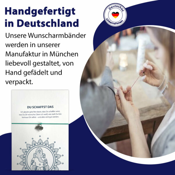Motivations Geschenk - "Du schaffst das" Glücksarmband mit Elefant und elastischem Armband und Grußkarte, deluxe türkis – Bild 4