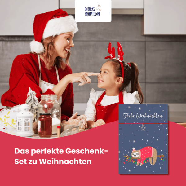 Karte Weihnachten, elastisches Armband in Rot mit Sternanhänger, silber, Faultier, Geschenk zu Weihnachten