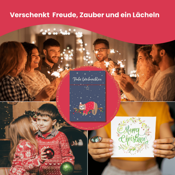 Karte Weihnachten, elastisches Armband in Rot mit Sternanhänger, silber, Faultier, Geschenk zu Weihnachten