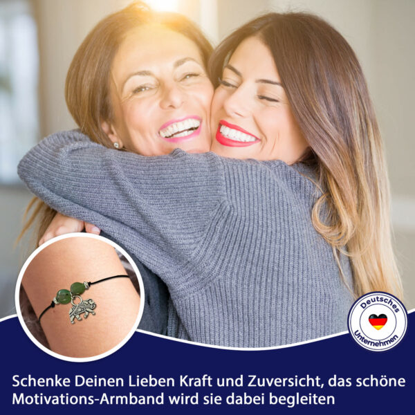 Mutmacher Geschenk - Glücksarmband mit Elefant, zwei Jade Edelsteinen, elastischem Armband und Grußkarte, schwarz – Bild 4