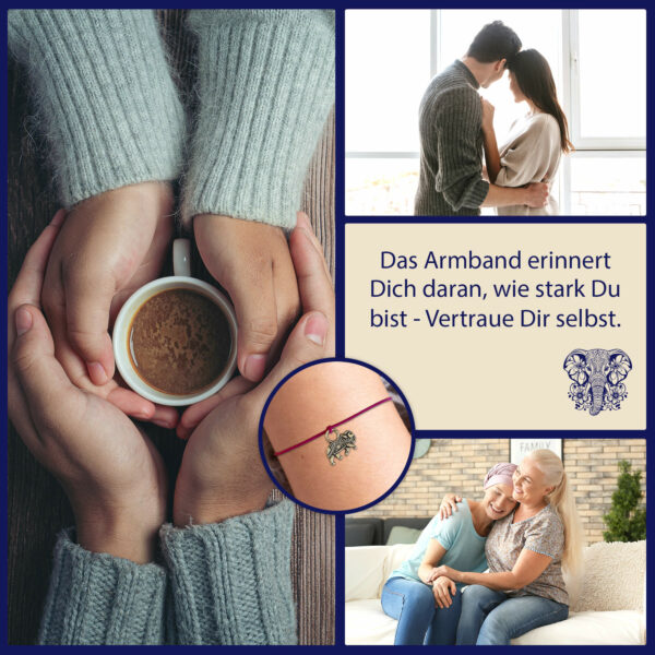 Mutmacher Geschenk - Glücksarmband mit Elefant und elastischem Armband und Grußkarte, beere – Bild 5