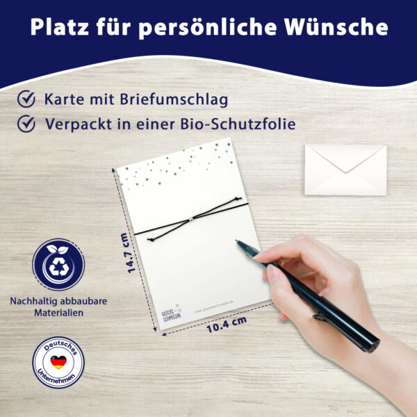 Mutmacher Geschenk - Glücksarmband mit Elefant, zwei Jade Edelsteinen, elastischem Armband und Grußkarte, schwarz – Bild 6