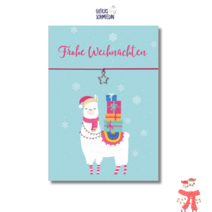 Karte Weihnachten, elastisches Armband in Pink mit Sternanhänger, silber, Lama, Geschenk zu Weihnachten