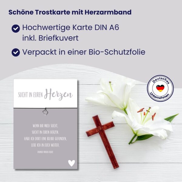 Beileidskarte "Sucht in Euren Herzen" mit Herzarmband schwarz – Bild 4