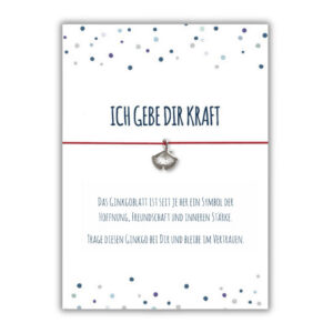 Ginkgo rot silber mit elastischem Armband mit Grußkarte