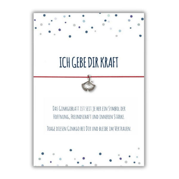 Ginkgo rot silber mit elastischem Armband mit Grußkarte