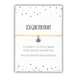 Mutmacher Geschenk mit Ginkgo Armband sonnengelb und Grußkarte