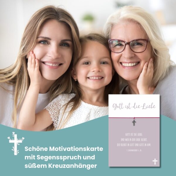Christliche Mutmacherkarte "Gott ist die Liebe" mit Kreuzarmband pink – Bild 3