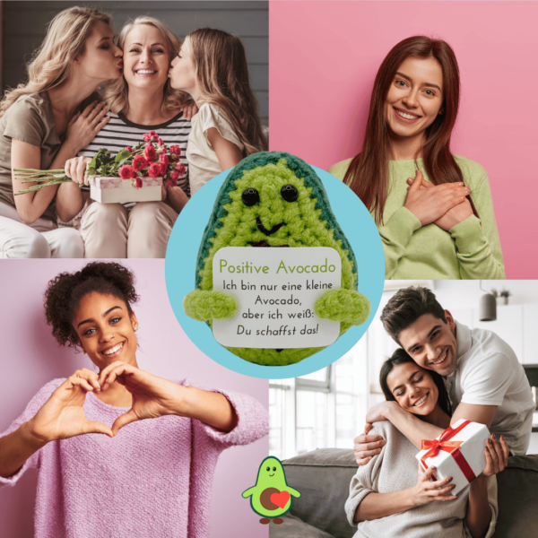 Gehäkelte Avocado mit Motivationsbotschaft "Du schaffst das" – Geschenk für jede Gelegenheit inkl. Leinensäckchen und vier Grußkarten – Bild 9