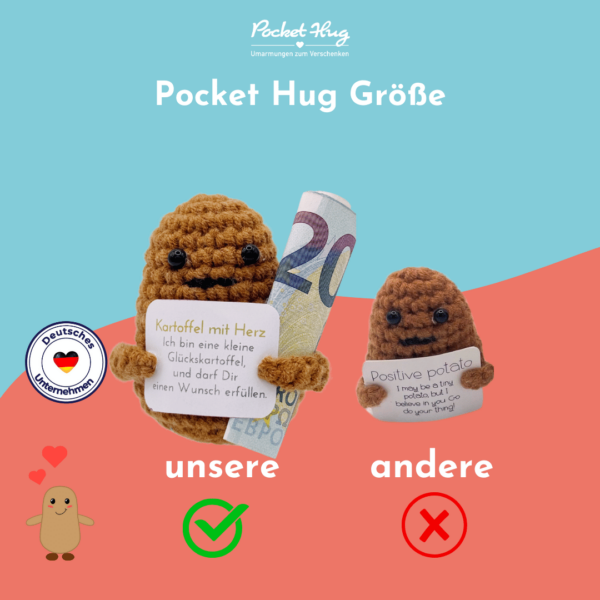 Kartoffel mit Herz, gehäckelte Kartoffel, besonderes Geldgeschenk, mit drei Glückwunschkarten, Pocked Hug – Bild 8
