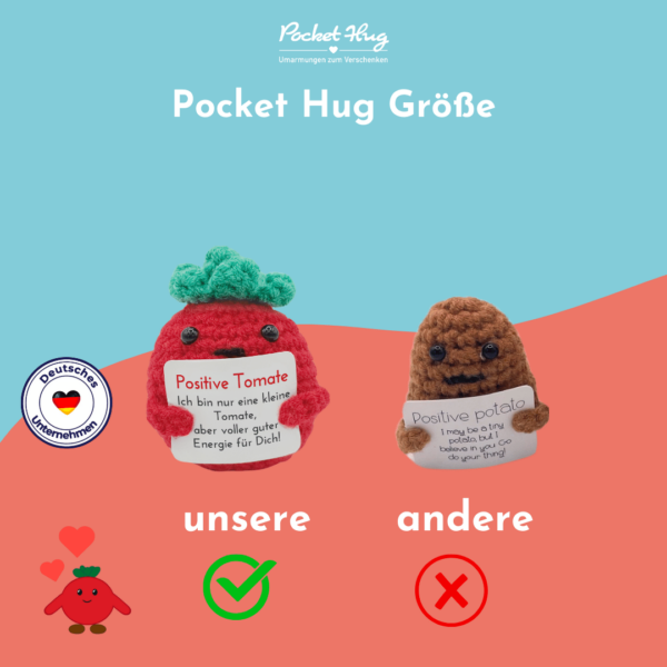 Gehäkelte Tomate mit Botschaft – Geschenk mit guter Energie inkl. Leinensäckchen und Grußkarten, pocked hug – Bild 6